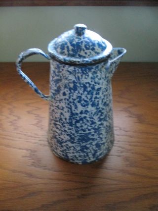 Vintage Enamelware Blue & White Swirl Coffee/Tea pot 3