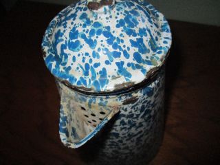 Vintage Enamelware Blue & White Swirl Coffee/Tea pot 4