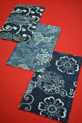 Zb73/40 Vintage Japanese Fabric Cotton Antique Boro Patch Katazome 3 Sheets 11 "