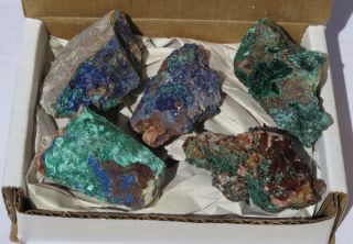 Natural Blue Azurite With Malachite Crystal Mineral Specimen Set Of 5