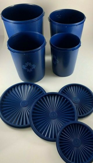 Tupperware Canister Set Servalier Vintage Dark Blue W/ Lids