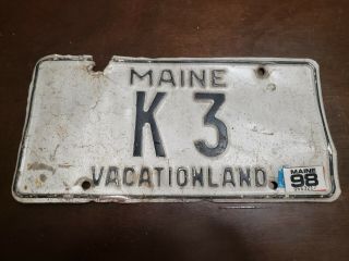 Maine Vanity License Plate K3 Low Number 2 Digit Early 80s