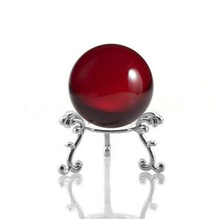 Red (ruby) Crystal Ball 60mm 2.  3 " With Silver Flower Stand In Gift Box