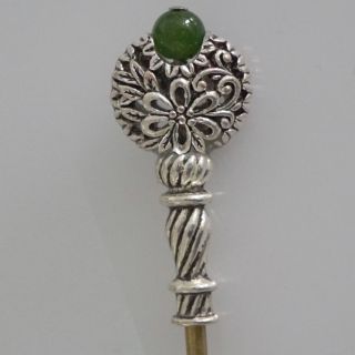 Luxury Unique Handmade Gorgeous Snuff Spoon.  With Green Agate Chakra Gemstone
