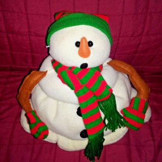 Animated Singing Stretching Snowman White 10 " Plush Red Green Knit Cap Scarf