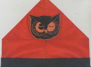 Circa 1940 Halloween Hat Pointed Top Decoration Winking Owl Or Cat ?
