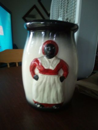 Vintage Black Americana Aunt Jemima Pottery Jar Crock 10 " Tall