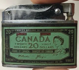 Vtg Flat Advertising Lighter Bank Of Canada Twenty Dollar Bill Vingt Dollars