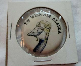 Vtg Pinback Button " Fly Wien Air Alaska Airlines " 1 1/4 " - Exc.  Cond