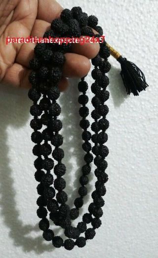 Rare Black Rudraksha Mala Holy Hindu 108,  1 Beads Rosary Mala 10 Mm Necklace A11