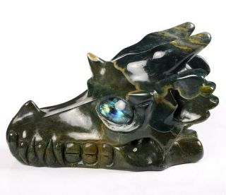 5.  1 " Ocean Jasper Carved Crystal Dragon Skull,  Labradorite Eyes,  Healing
