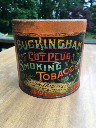 Vintage Buckingham Cut Plug Tobacco Tin Can Richmond,  Va.  Round 5 "