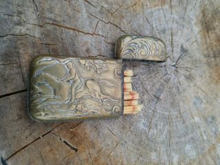 Vintage Antique Horse & Jockey Old Brass Match Holder Safe 2