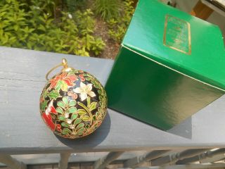 Cardinal Cloisonne Ball Christmas Tree Ornament - W/holly & Poinsettia Design