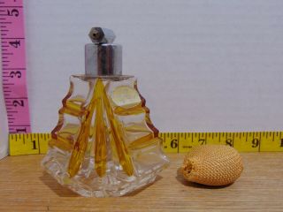 Art Deco Echt Bleikristall Gepresst Perfume Atomizer Amber & Clear Lead Crystal