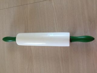 Vintage White Milk Glass Rolling Pin Green Handles Made In Japan 18 " Long
