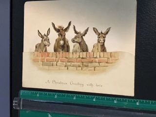 Victorian Christmas Card Fold Down Donkeys