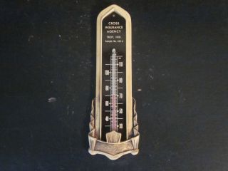 Vintage Cross Insurance Agency Advertising Thermometer Troy Indiana Made In Usa
