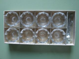 Vtg 8 Crystal Round Paneled Ribbed 1½ " Open Salt Cellars W/ Spoons Nib