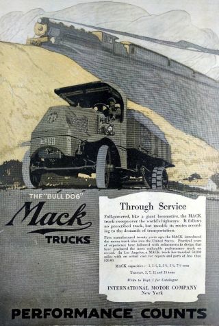 Early Mack Truck Print Ad Bull Dog Hauling Coal With Train Above