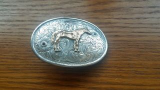 Vogt Sterling Silver Front Belt Buckle Quarter Horse With Two Ruby Stones