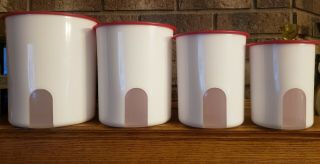 Tupperware Canisters - One Touch White Red Reminder Set/4