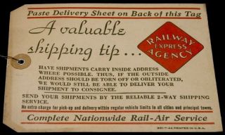 1944 Railway Express Agency Rea Railroad A Valuable Tip Delivery Tag