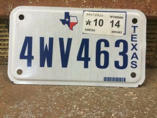 Texas Motorcycle License Plate Gregg County 4wv 463 Flat Aluminum 10 14