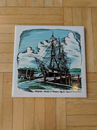 Mystic Seaport,  Connecticut 6 " X 6 " Hand Painted Tile/trivet By Screencraft Co.