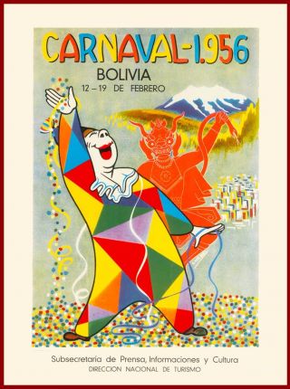 1956 Carnaval Bolivia South America Vintage Travel Art Poster Advertisement