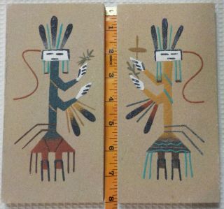 2 Navajo American Indian Sandpaintings Yei 8 " X 4 " X 3/8 " Sand Paintings