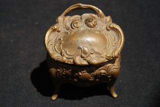 Antique Victorian Gold Gilt Jewelry Casket Trinket Box Floral Metal Art Nouveau