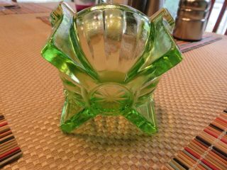Uranium Depression Glass Green Bowl Hemispherical Ashtray 3.  75 