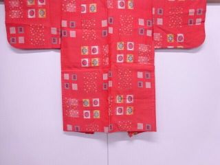 80774 Japanese Kimono / Antique Haori For Girls / Meisen / Woven Abstract Patte