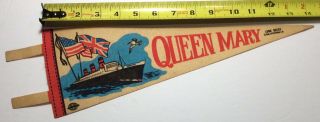 Queen Mary Long Beach California 1970’s Vintage 14” Felt Tourist Pennant W Ship