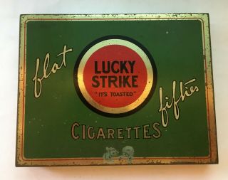 Vintage Lucky Strike Flat Fifties Cigarettes Tobacco Tin -