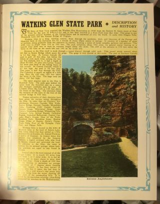 Vtg Curt Teich Watkins Glen NY Linen Souvenir Postcard Booklet Envelope Scenic 2