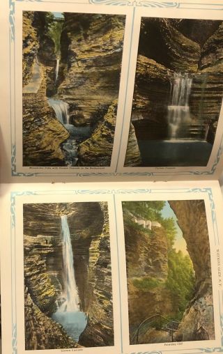 Vtg Curt Teich Watkins Glen NY Linen Souvenir Postcard Booklet Envelope Scenic 4