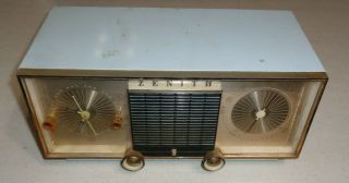 Vintage Zenith Model L516b Light Blue Tube Clock/radio For Parts/repair 516