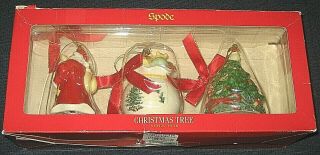 2005 Spode Christmas Ornament Set Of 3 - Santa Claus,  Tree & Santa Sack -