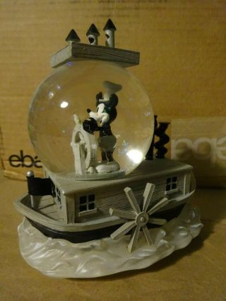 Rare Disney Mickey Mouse Steamboat Willie Snow Globe Musical Zip - A - Dee - Doo - Dah