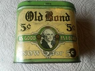 Old Bond Cigar Tobacco Tin Antique Advertising Stogie Can George Washington