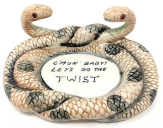 Vintage Mcm Rare Ceramic Snake Ashtray Trinket Dish Jewelry “lets Do The Twist”