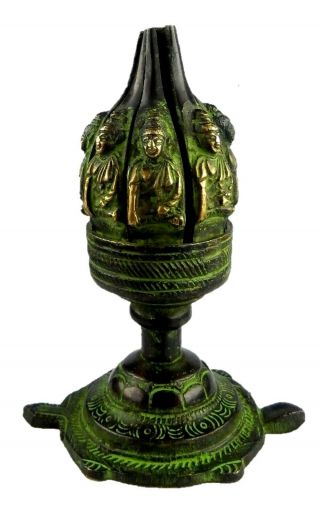 Tibetan Buddhist Brass Lotus Petals Incense Cone Burner Candle Stand Oil Lamp A5