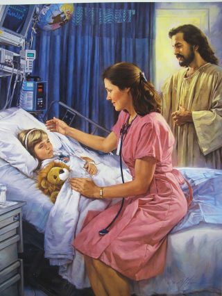 Orig Nathan Greene Limited Edition Print The Comforter Jesus W/nurse & Child Yqz