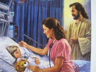 ORIG Nathan Greene Limited Edition Print The Comforter Jesus w/Nurse & Child yqz 7