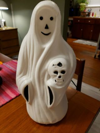 Vintage Blow Mold Halloween 13 " Ghost Skeleton Skull Yard Lights Tabletop Decor