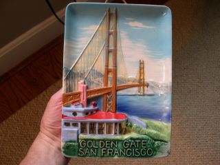 Vintage San Francisco Golden Gate Bridge Souvenir Ceramic Wall Plaque Ex Cond