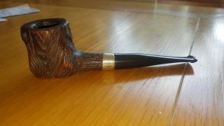 Vintage Wooden Smoking Pipe Straight With Metal Silver Collar