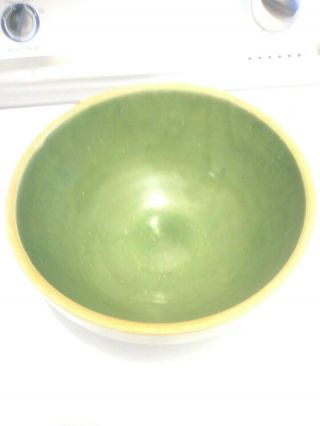 Vintage Green Glaze Pottery Stoneware Mixing Bowl Ringed.  10 7/8 
